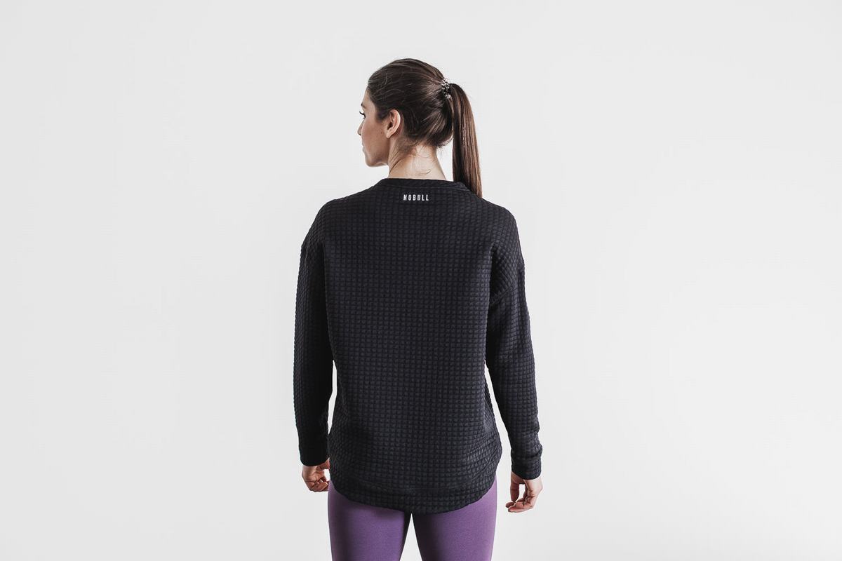 Nobull Quilted Crew Women's Pullover Black | Australia (VA1754)